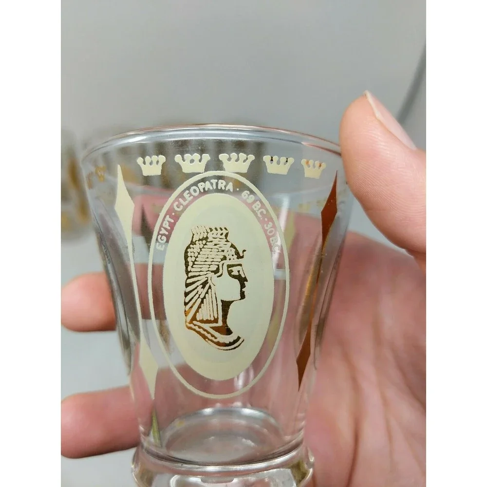 Gold Queen Women Portrait Highball Mid Century MCM Cosmopolitan Bar‎ Glasses VTG